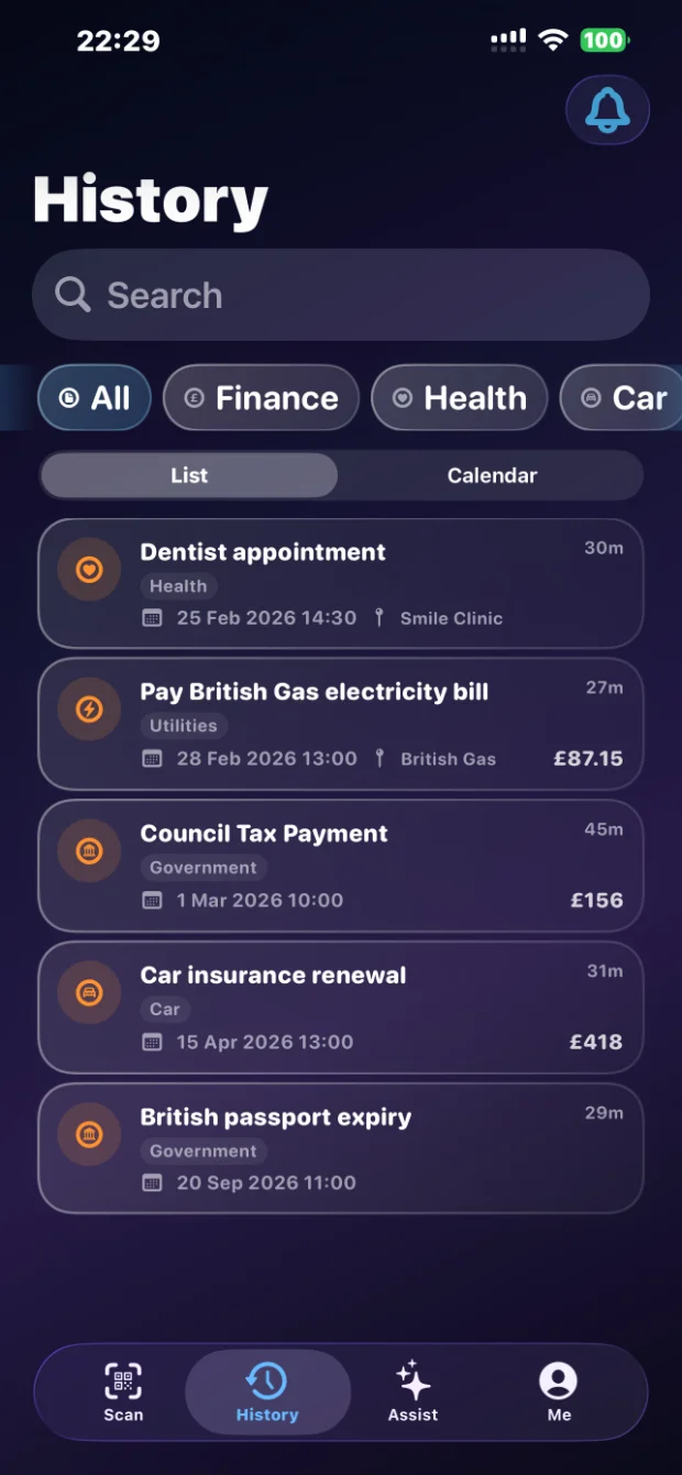 AI organises your reminders by category