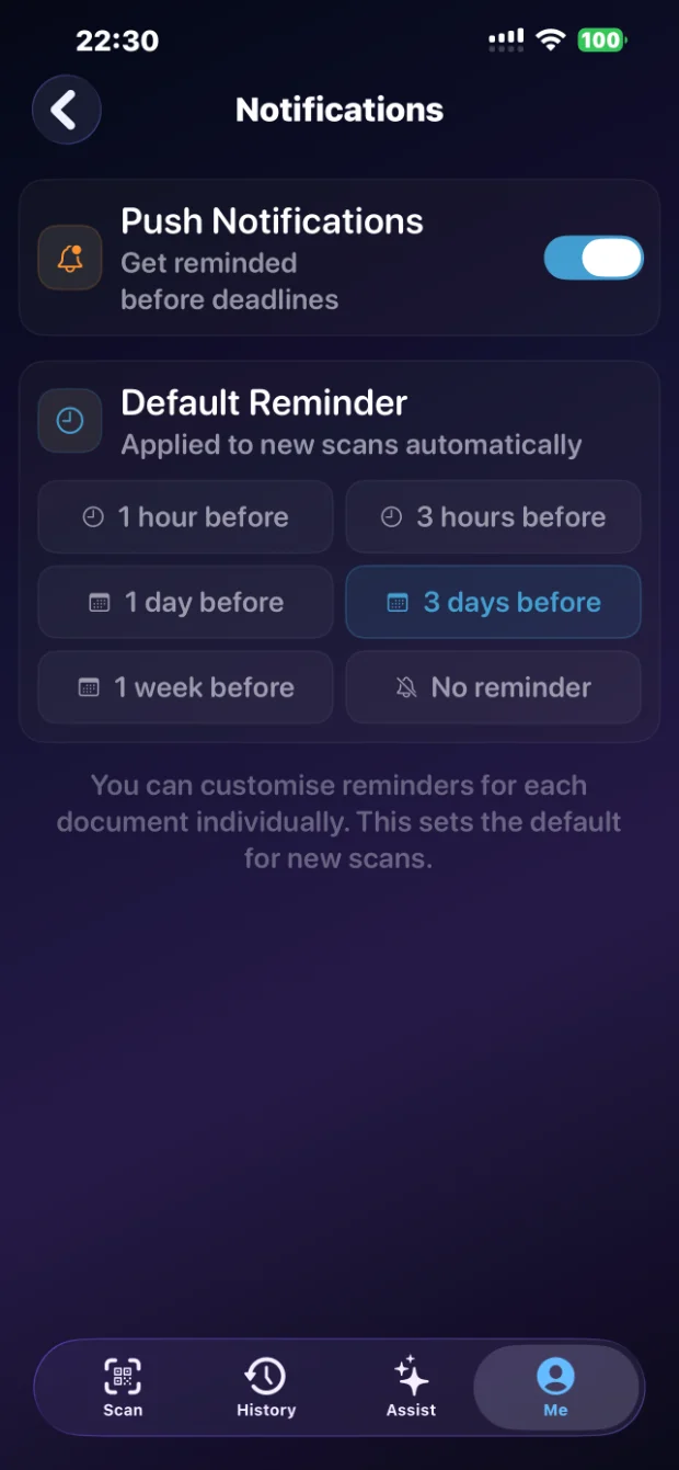 Get push reminders before deadlines